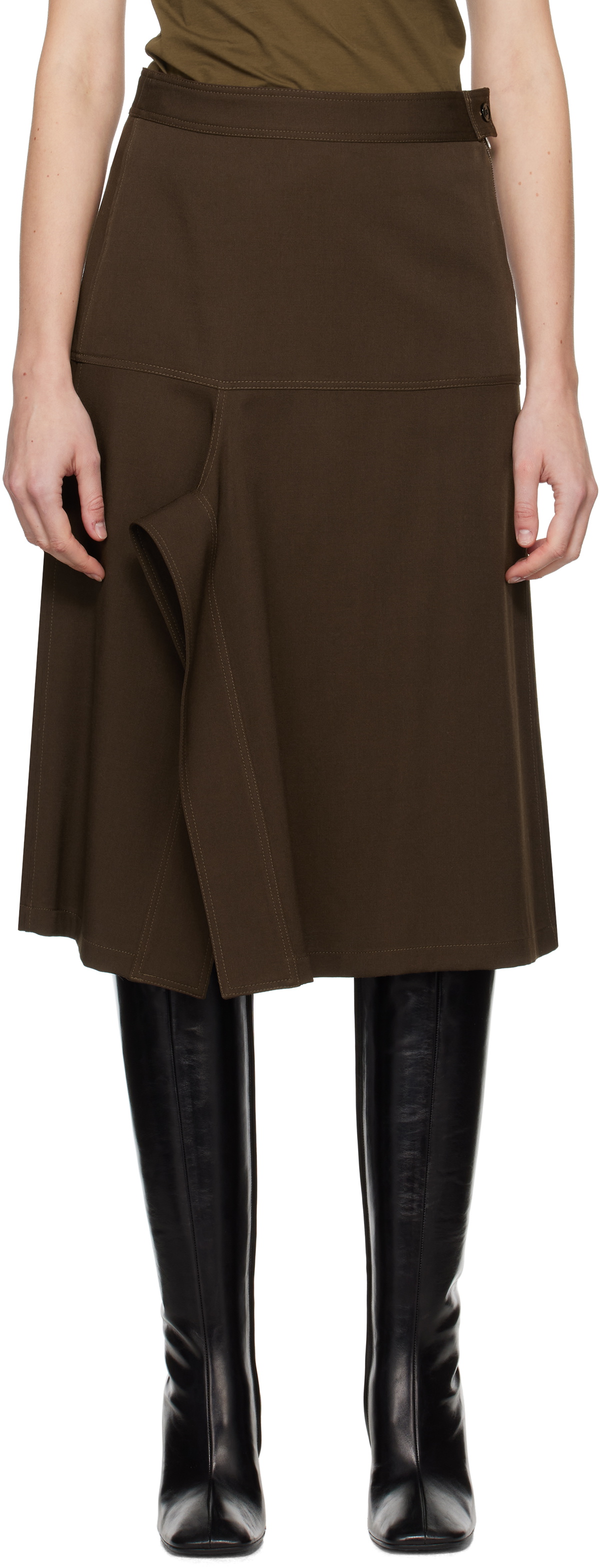 ワンピース LEMAIRE Women Mid Skirts DR1108 LF1388 BROWN brown-asymmetrical-wrapover-