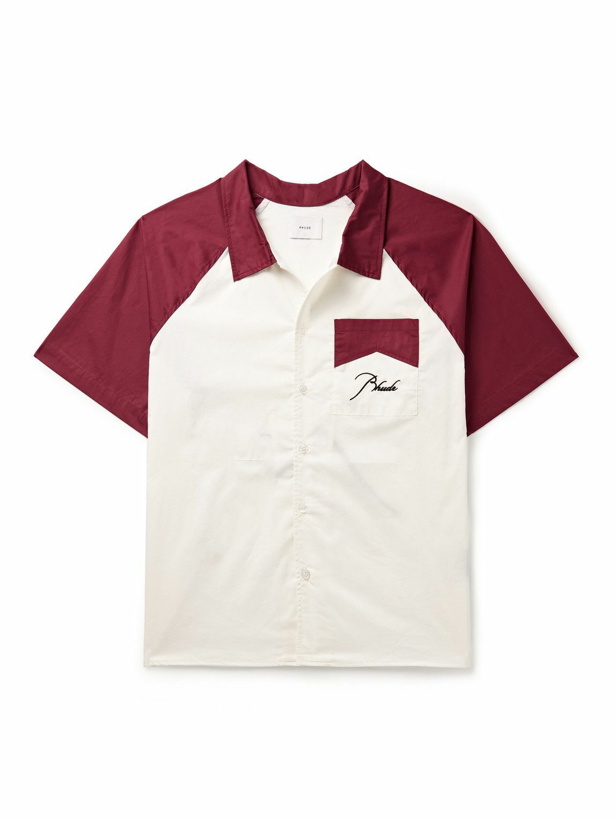 Photo: Rhude - Camp-Collar Two-Tone Logo-Embroidered Cotton-Poplin Shirt - White