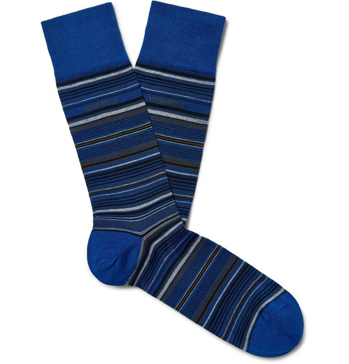 Photo: Hugo Boss - Striped Mercerised Stretch Cotton-Blend Socks - Blue