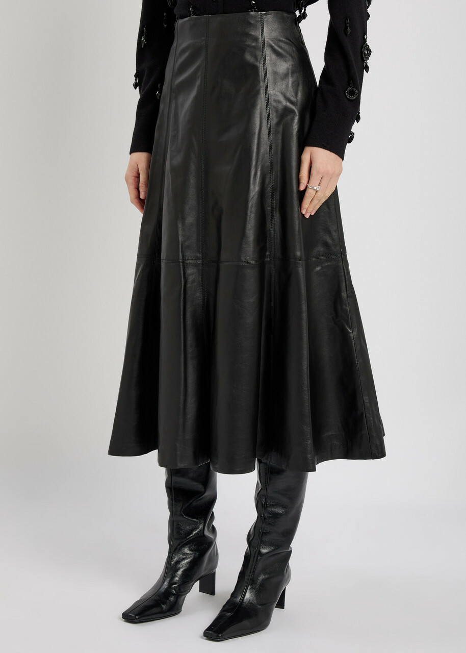 Simkhai Ryma Panelled Leather Midi Skirt Black