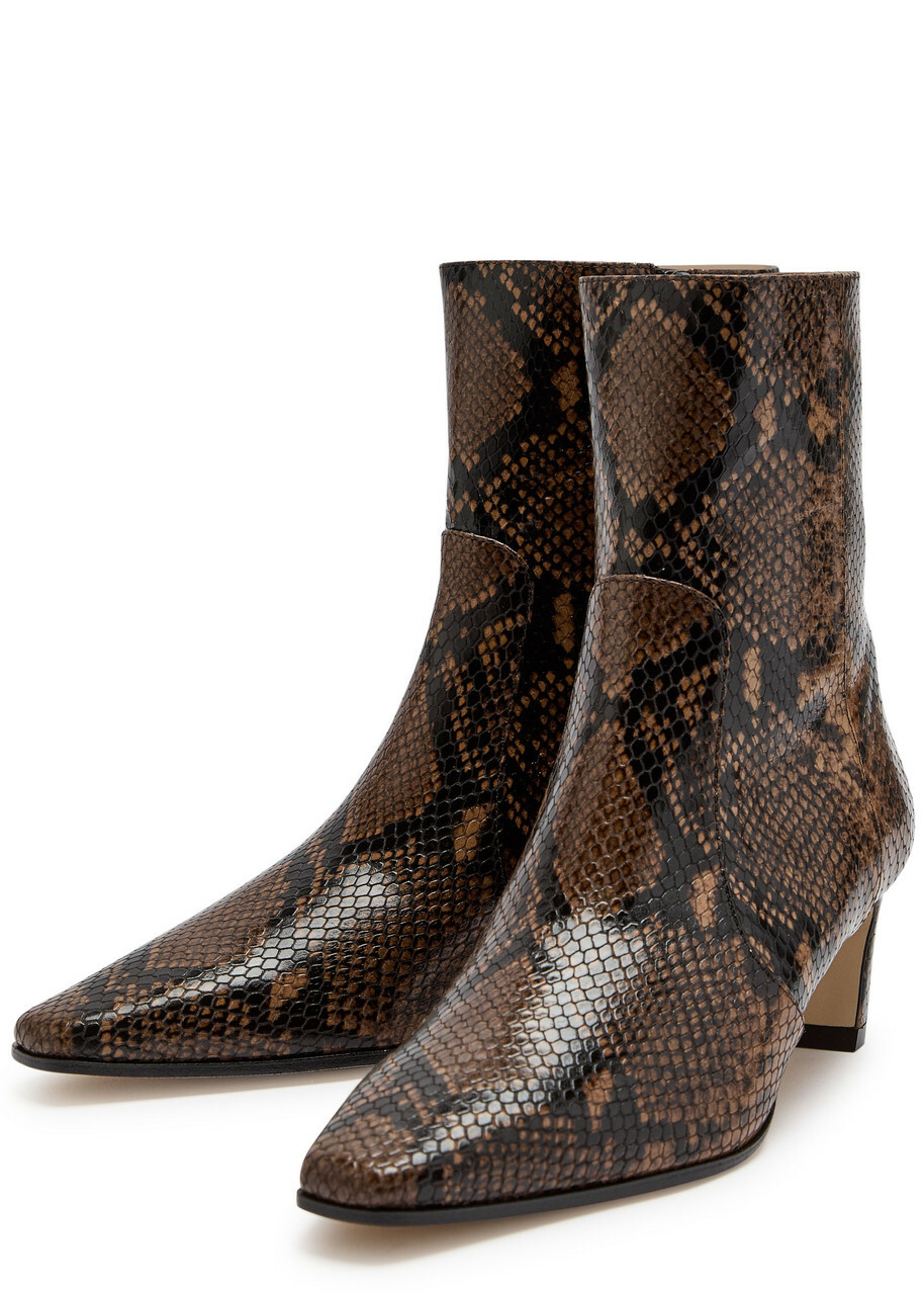 Stuart Weitzman Stassi 50 Snake-effect Leather Ankle Boots Beige