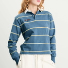 SUNDAYFRUITMARKET Women's Sun Stripe Polo Top in Blue