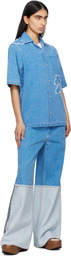 Marni Blue Patched Washed Cotton Denim Shirt