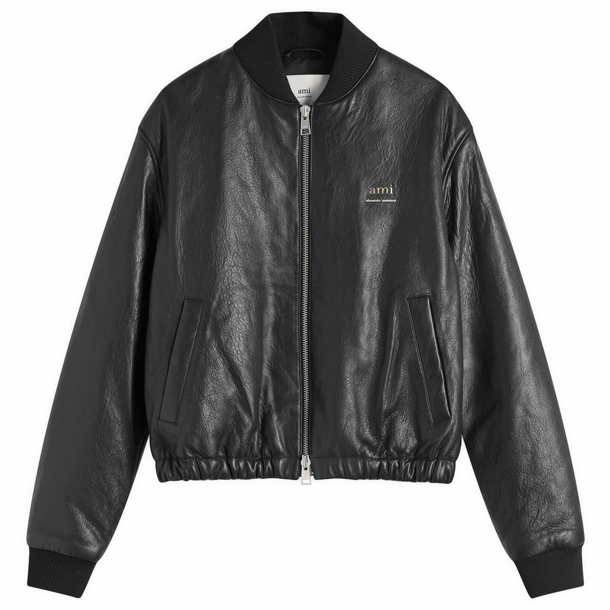 AMI Paris Men's Padded Leather Bomber jacket in Black AMI