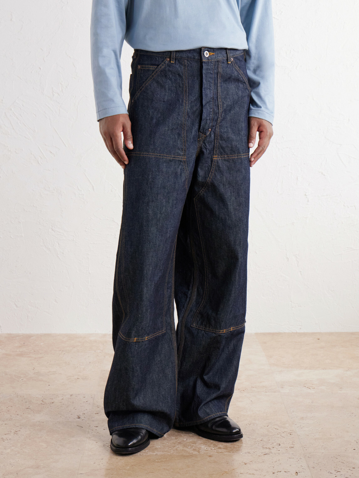 FULLCOUNT - Double-Knee Wide-Leg Jeans - Blue