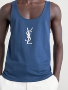 SAINT LAURENT - Logo-Embroidered Cotton-Jersey Tank Top - Blue