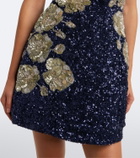 Là Fuori Midnight Rosette sequined silk corset dress