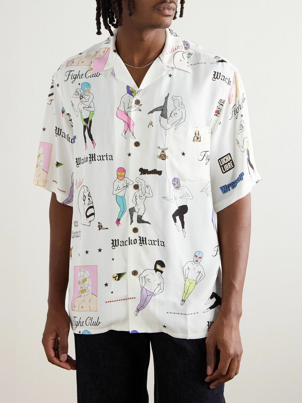 Wacko Maria - Type-10 Convertible-Collar Printed Matte-Satin Twill Shirt - White