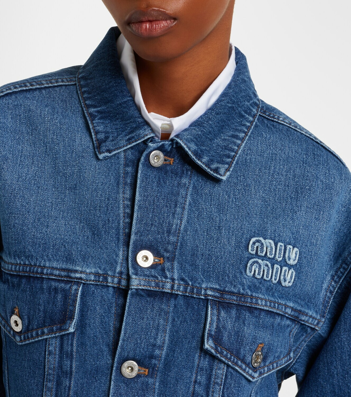 Miu Miu Cropped logo denim jacket