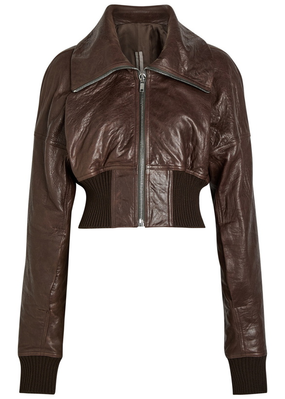 Photo: Rick Owens Dracuflight Cropped Leather Bomber Jacket Dark Brown