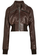 Rick Owens Dracuflight Cropped Leather Bomber Jacket Dark Brown