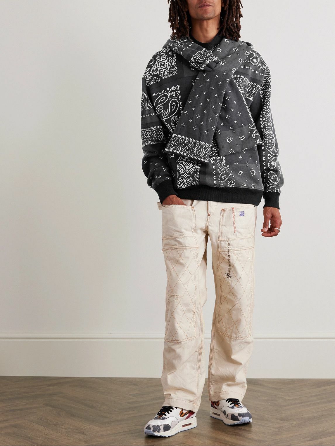 KAPITAL - Tie-Detailed Quilted Bandana-Print Cotton-Jersey Hoodie