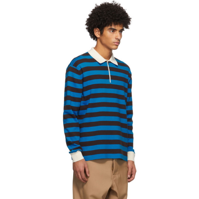 Sunnei Blue and Black Striped Long Sleeve Polo Sunnei