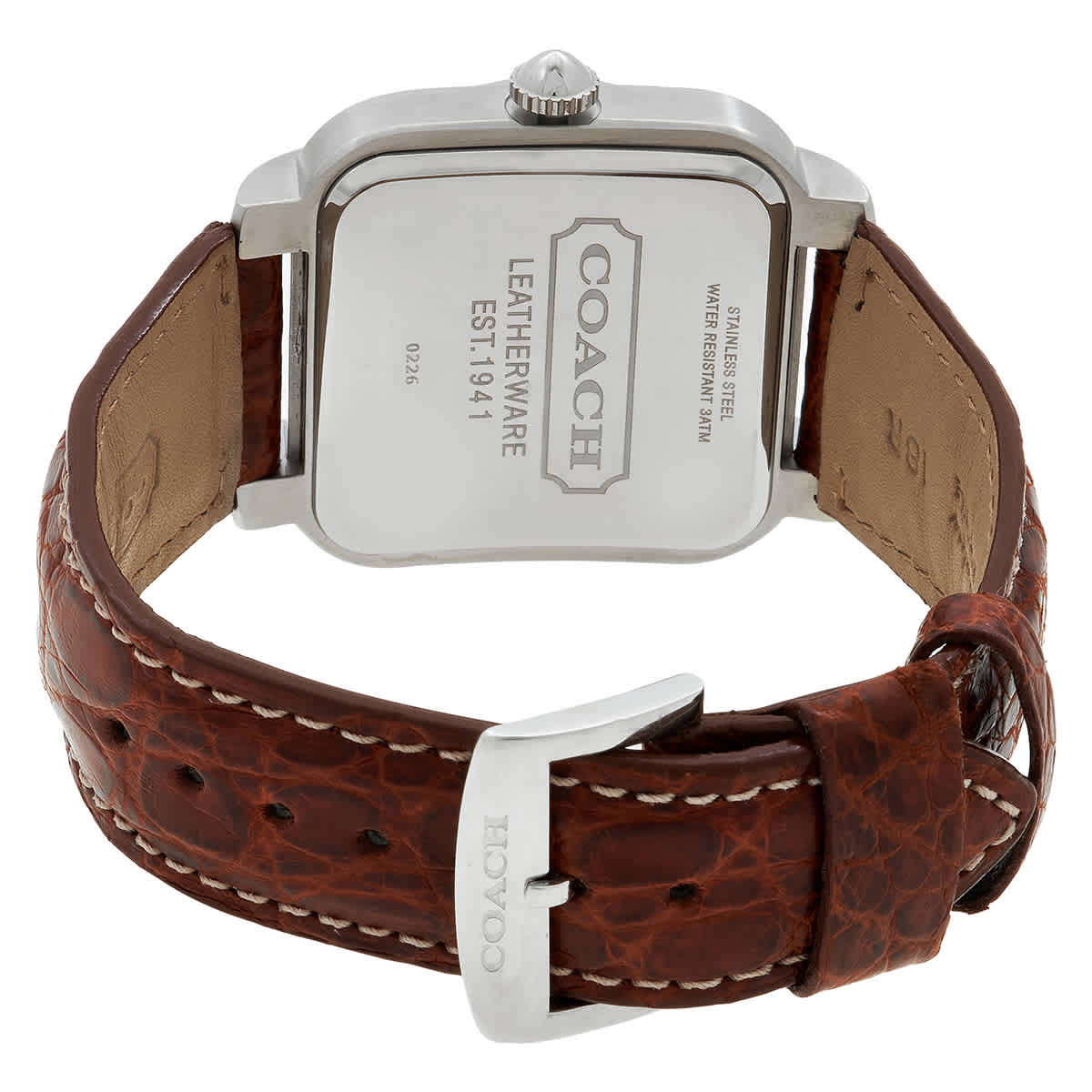 Coach Brown Leather Silver Quartz Beige Dial Mens Watch 14600444