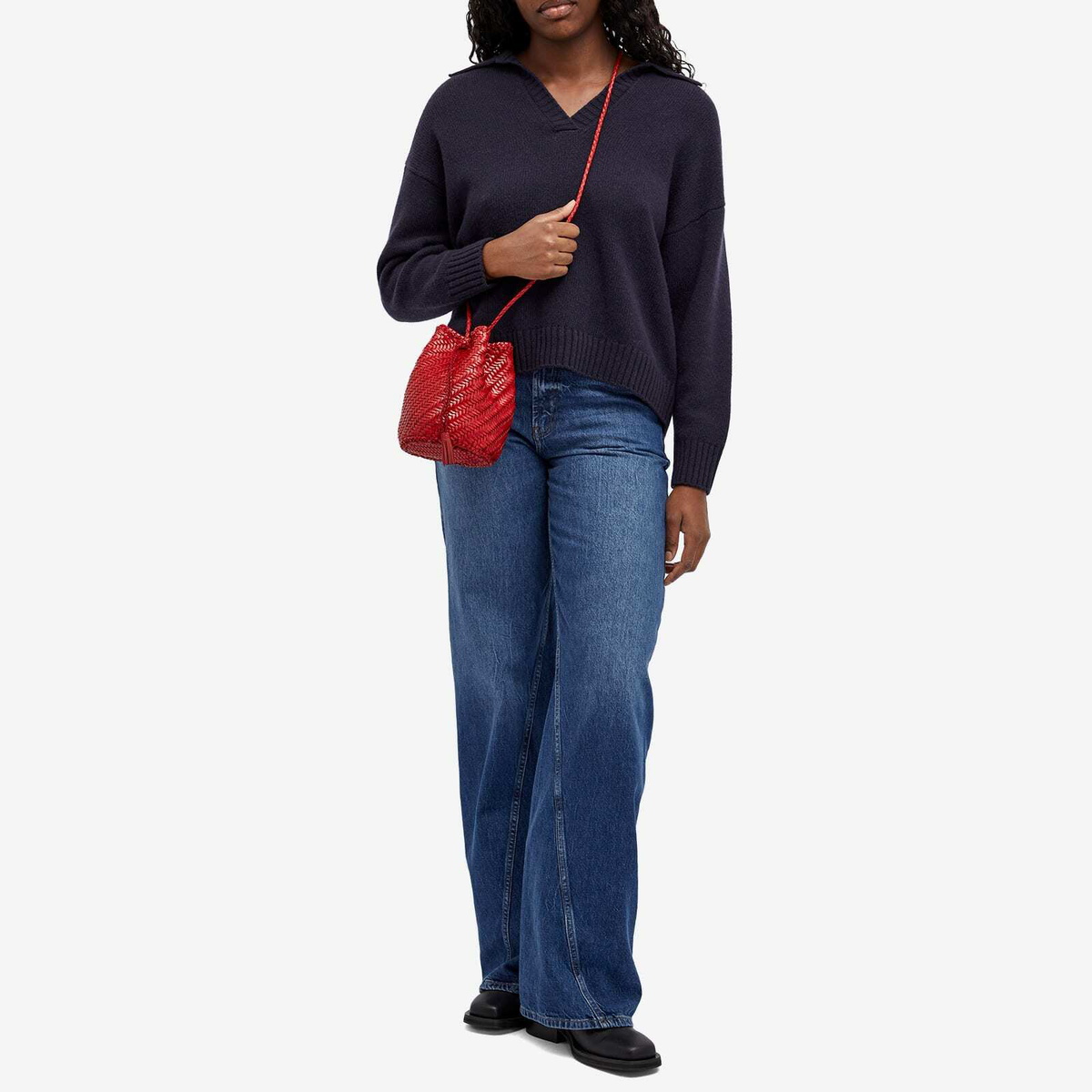 Dragon Diffusion Women's Pompom Double Jump Bucket Bag in Red 