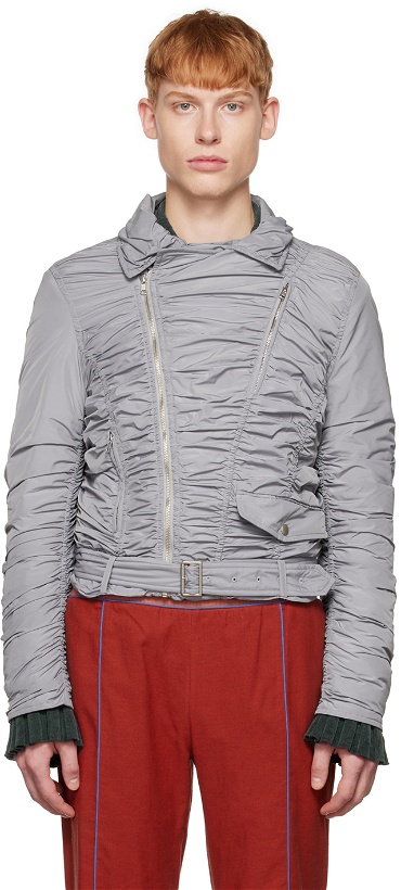Photo: TheOpen Product SSENSE Exclusive Gray Ruched Bomber Jacket