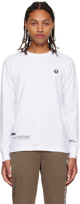 Photo: AAPE by A Bathing Ape White Printed Long Sleeve T-Shirt