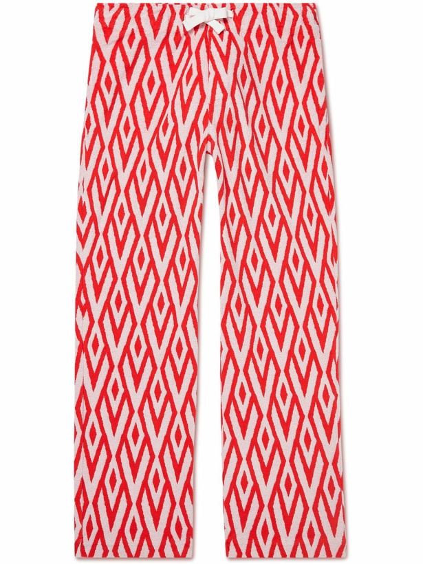 Photo: Orlebar Brown - Hobie Straight-Leg Cotton-Blend Terry Jacquard Drawstring Trousers - Red