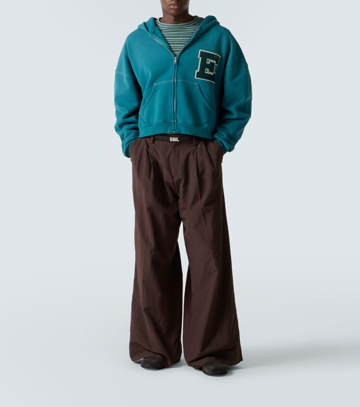 ERL Hooded cotton fleece zip-up sweatshirt