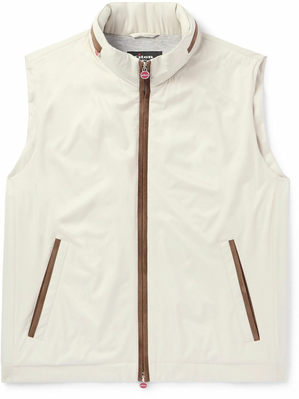 Kiton - Suede-Trimmed Shell Gilet - Neutrals