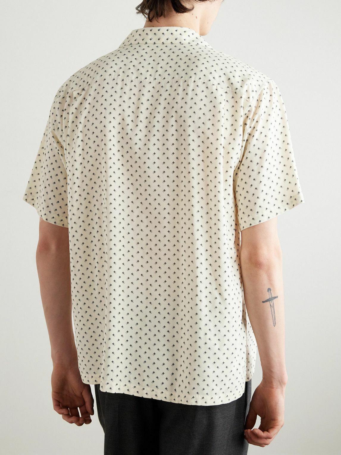 CELINE - Camp-Collar Logo-Print Voile Shirt - Neutrals