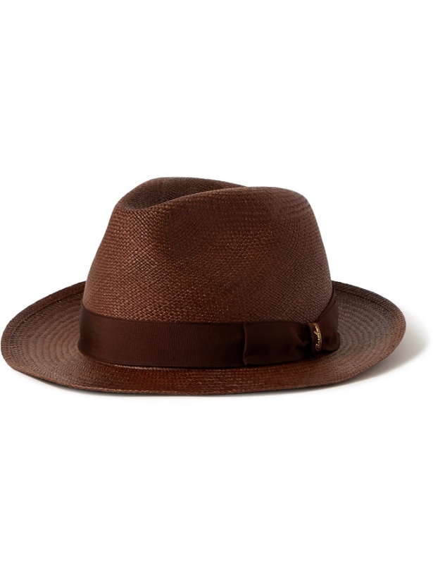 Photo: BORSALINO - Grosgrain-Trimmed Straw Panama Hat - Brown