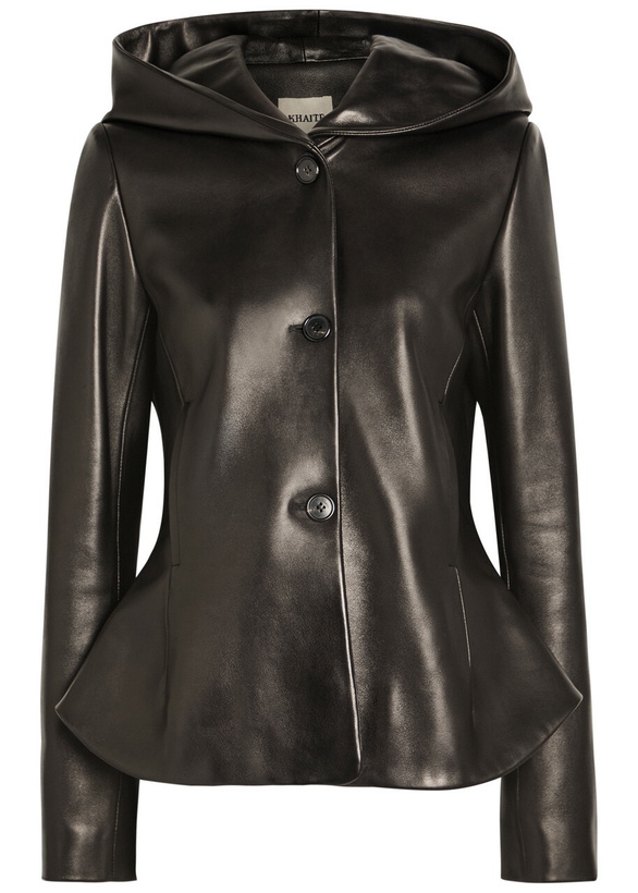 Photo: Khaite June Hooded Peplum-hem Leather Jacket Black