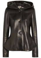 Khaite June Hooded Peplum-hem Leather Jacket Black