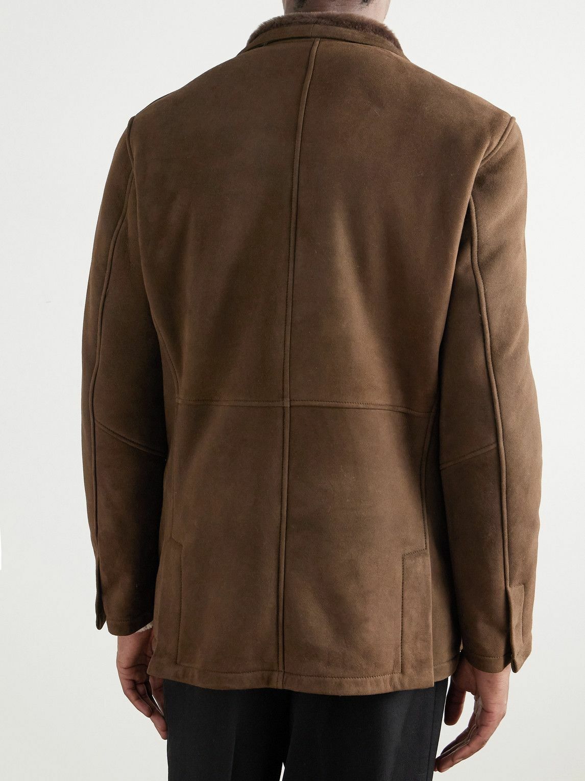 Eleventy - Double-Breasted Shearling Overcoat - Brown