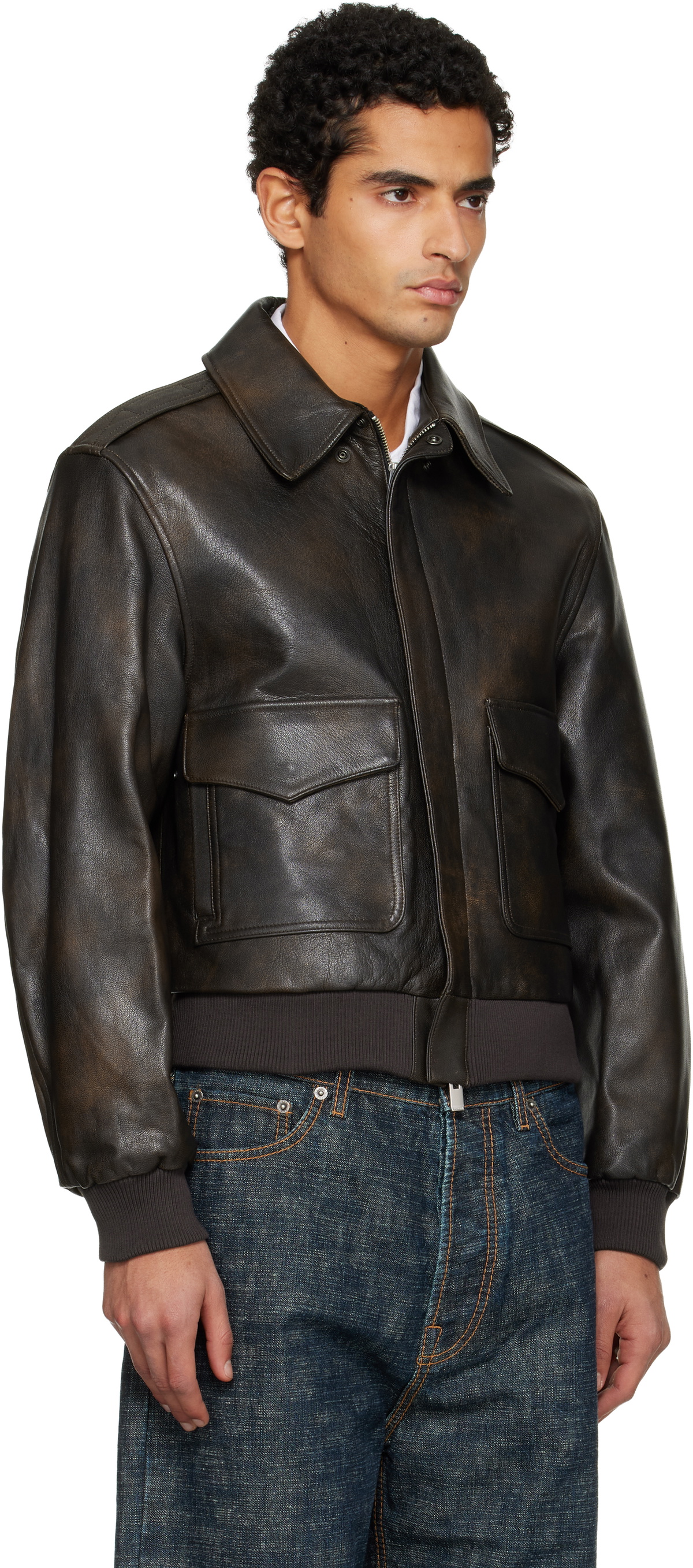 TONYWACK Brown Aviator Goat Leather Jacket