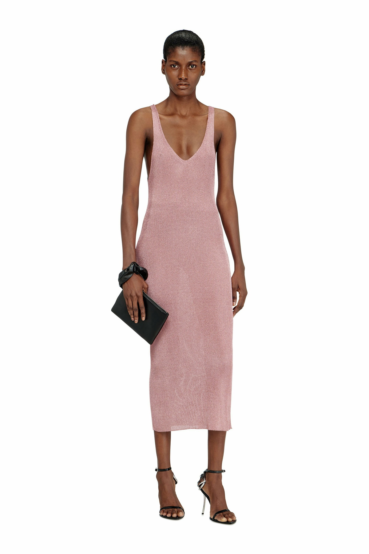 Diesel Midi dress in metallic ribbed knit - Dresses Womens in Pink