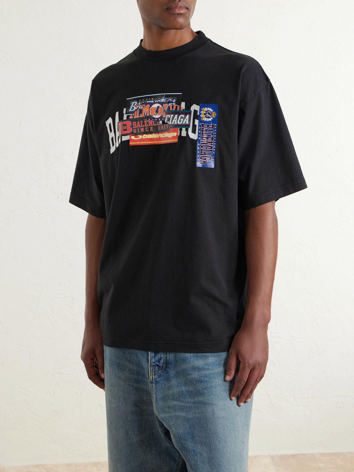 Balenciaga - Printed Cotton-Jersey T-Shirt - Black