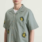 Folk Men's Relaxed Soft Collar Vacation Shirt in Soft Blue Embr Flower