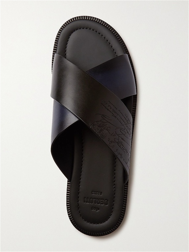 Photo: Berluti - Sifnos Scritto Leather Sandals - Black