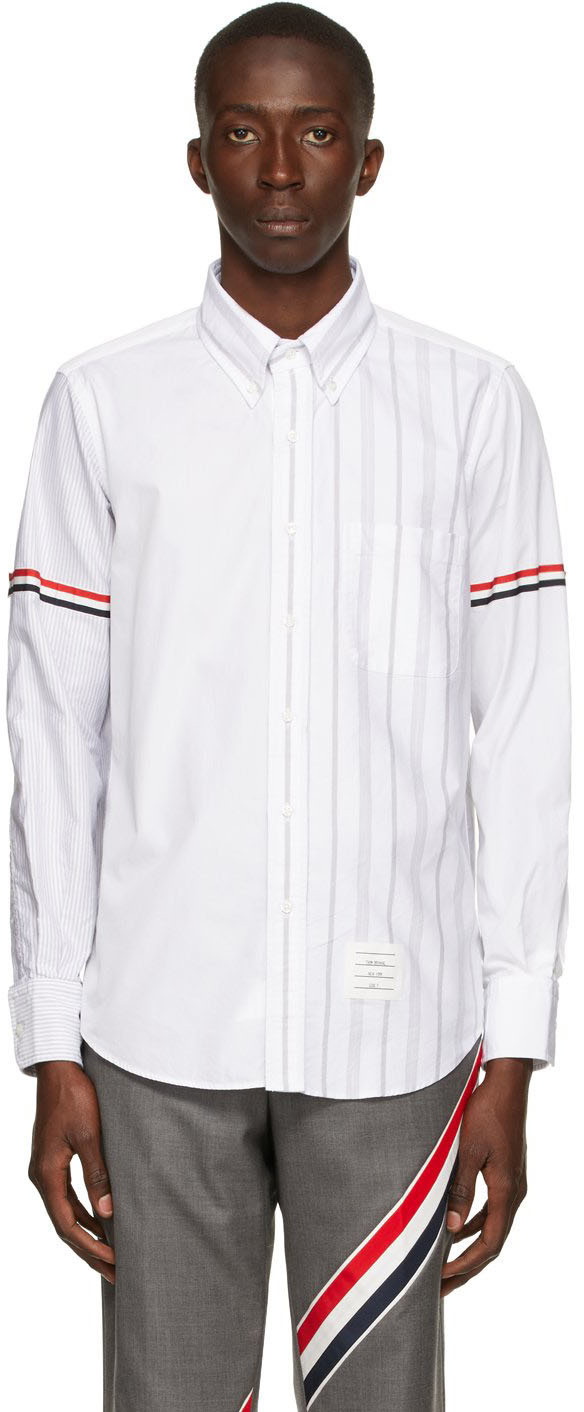 Thom Browne button-collar grosgrain armband shirt - White