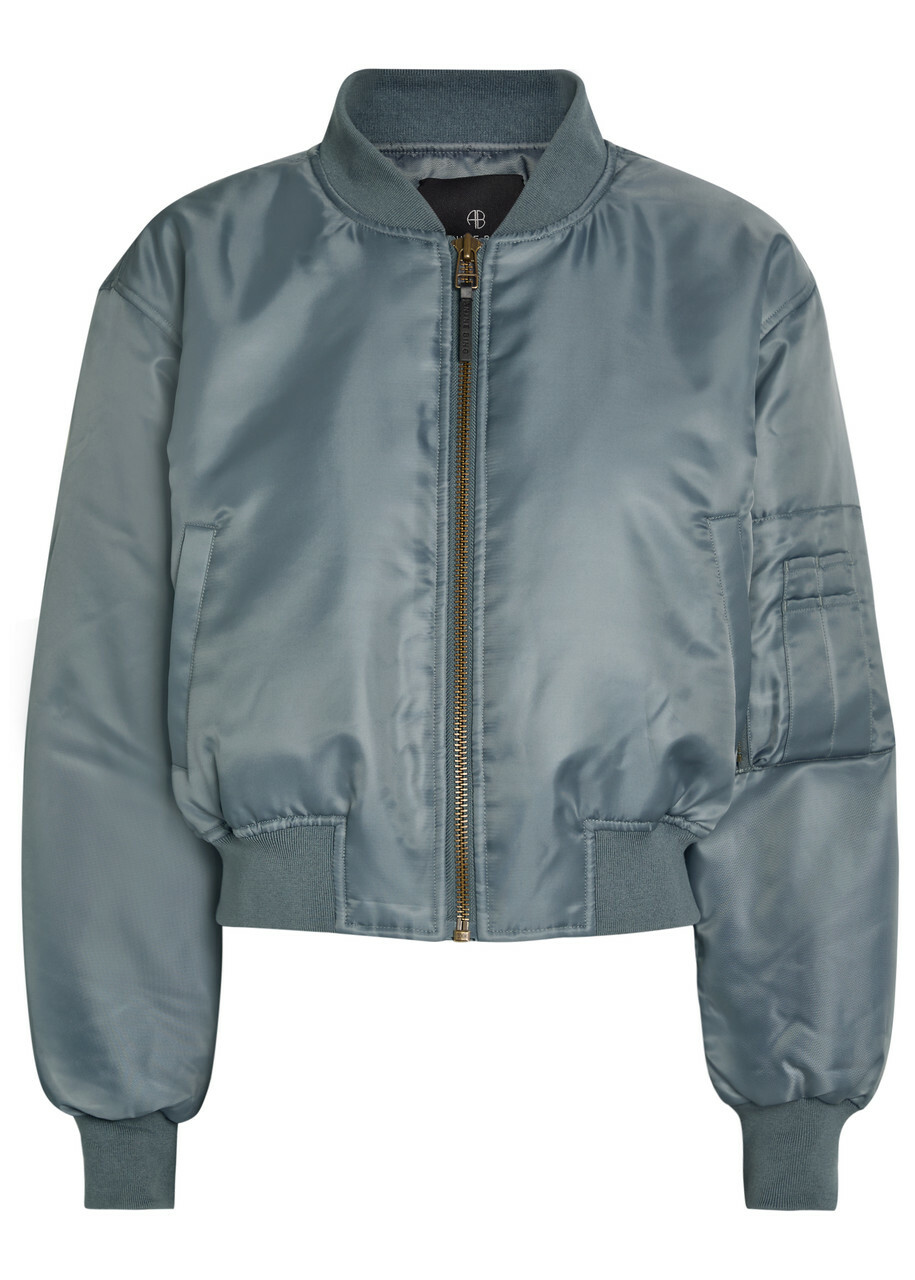 Anine Bing Leon Padded Satin-twill Cropped Bomber Jacket Dark Grey