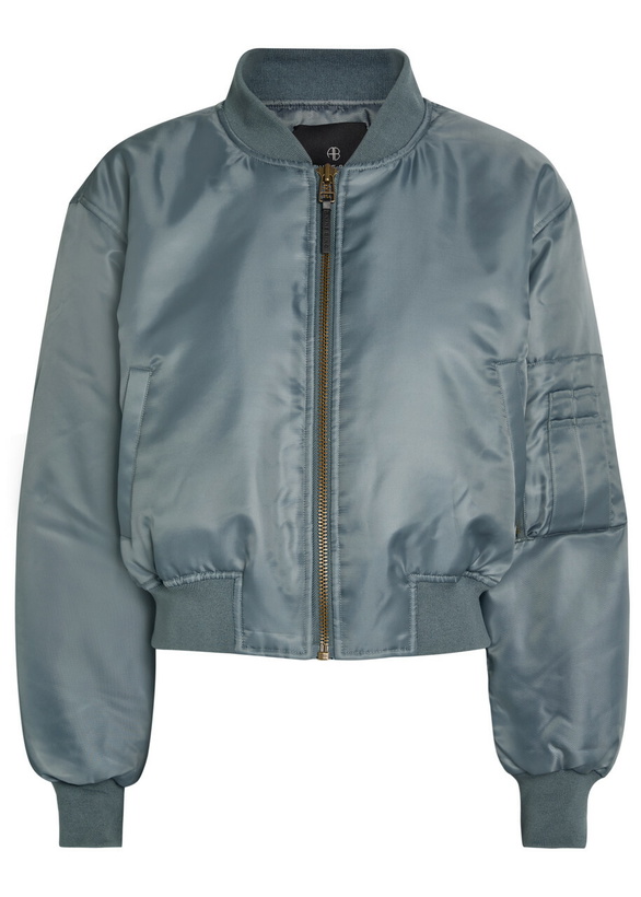 Photo: Anine Bing Leon Padded Satin-twill Cropped Bomber Jacket Dark Grey