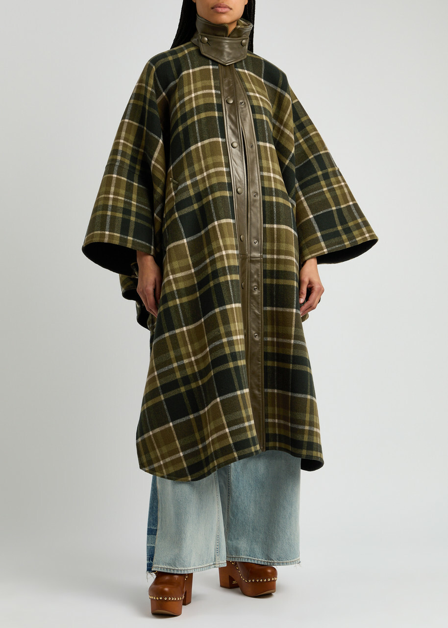 Chloe Checked Wool-blend Coat Green Chloe