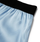 TOM FORD - Velvet-Trimmed Stretch-Silk Satin Boxer Shorts - Blue