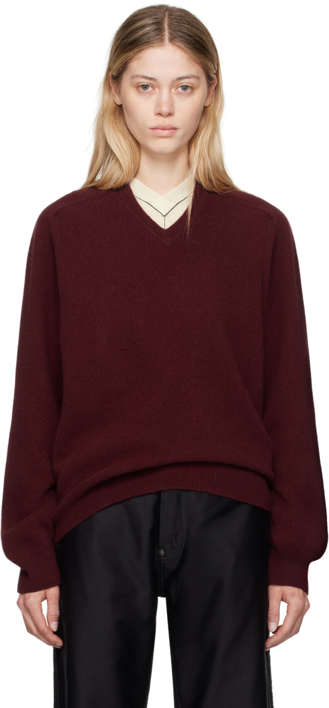 Maison Margiela Burgundy V-Neck Sweater Maison Margiela
