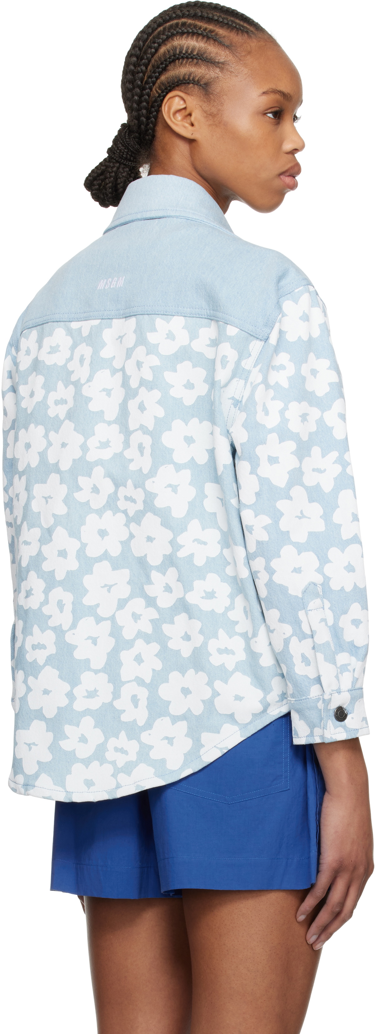 MSGM Blue Printed Denim Shirt