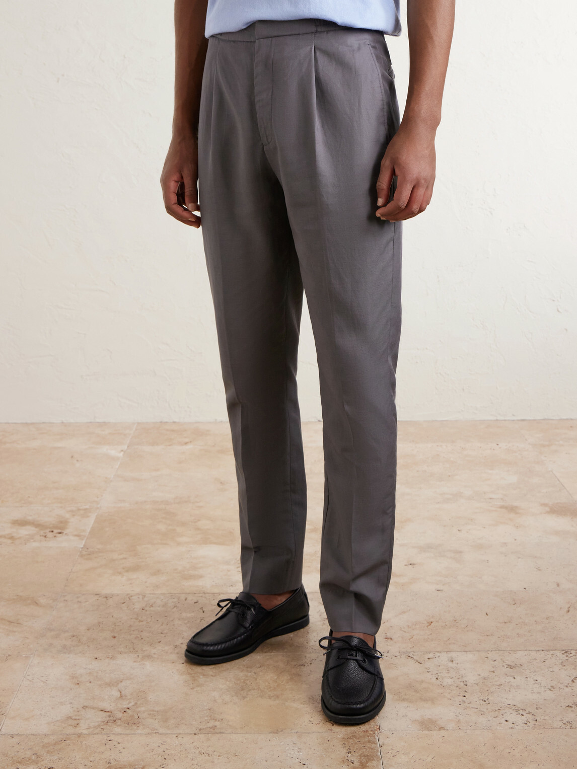 Officine Générale - Drew Tapered Pleated Lyocell, Linen and Cotton-Blend Trousers - Gray