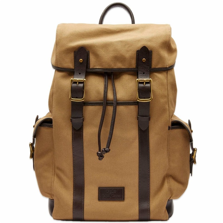 Photo: Polo Ralph Lauren Men's Canvas & Leather Backpack in Tan/Dark Brown