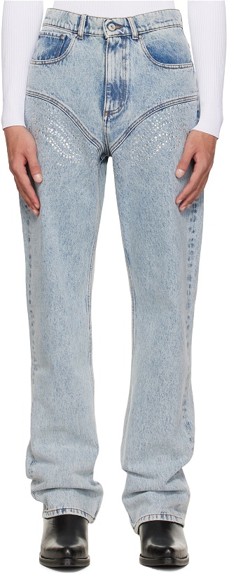 Photo: Y/Project SSENSE Exclusive Blue Crystal Straight Jeans