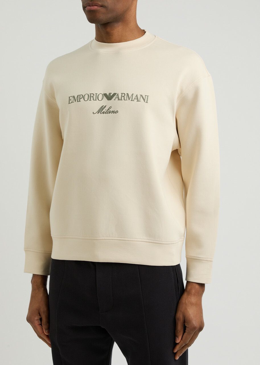 Emporio Armani Logo-embroidered Cotton-blend Sweatshirt Cream