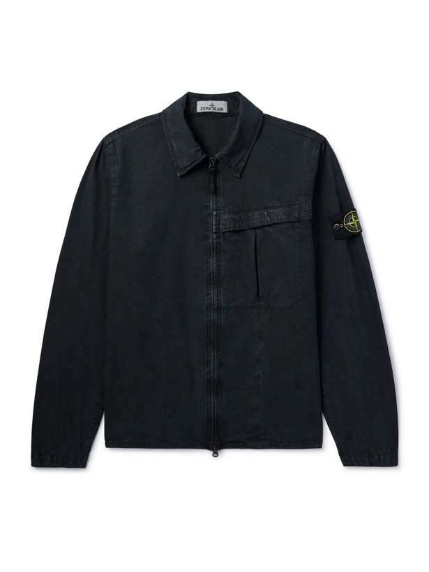 Photo: Stone Island - Logo-Appliquéd Washed Cotton-Canvas Overshirt - Blue