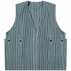 Homme Plissé Issey Miyake Men's Pleated Gilet in Moss Grey