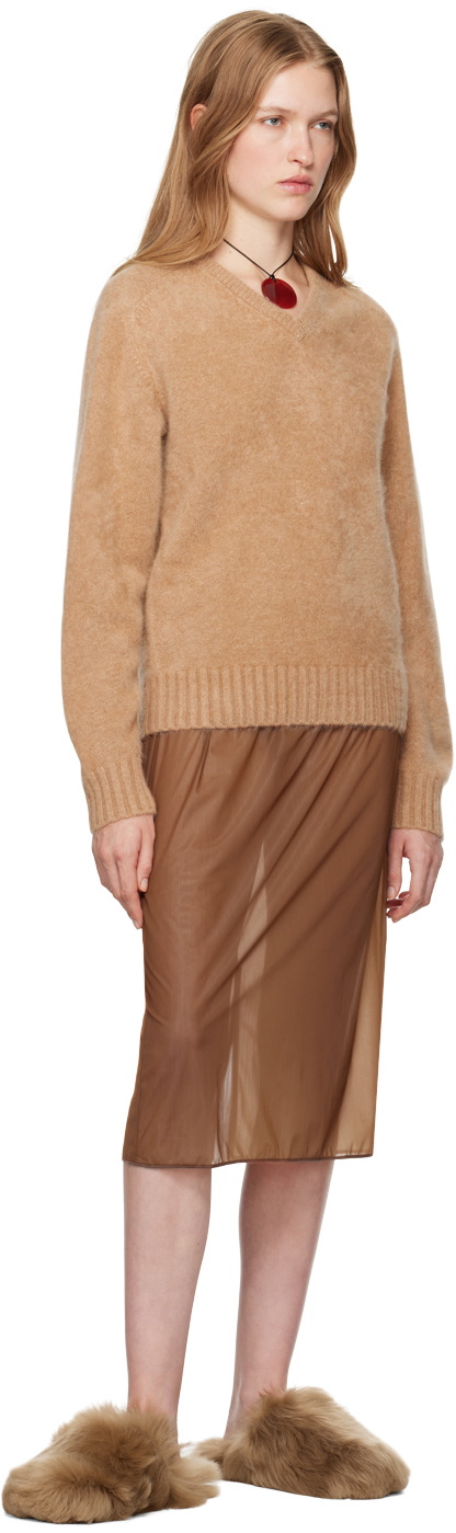 Carven Beige V-Neck Brushed Cashmere Sweater