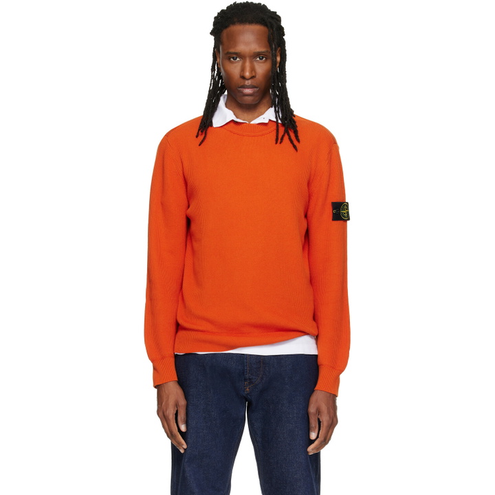 Photo: Stone Island Orange 5100154 Ribbed Soft Organic Cotton Sweater