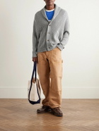 Guest In Residence - Varsity Shawl-Collar Ribbed Wool and Cashmere-Blend Cardigan - Gray